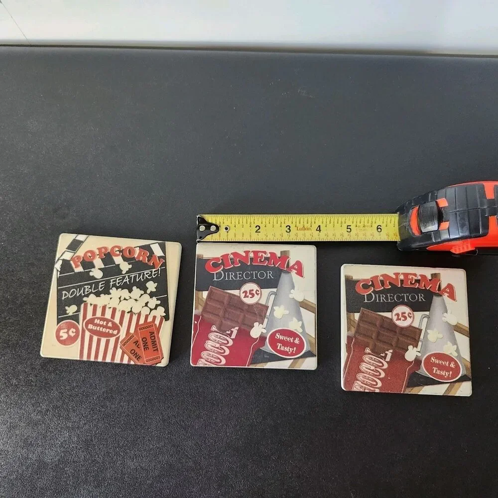Vintage Retro Movie Night Ceramic Coasters Set of 3 Veronique Charron Cinema